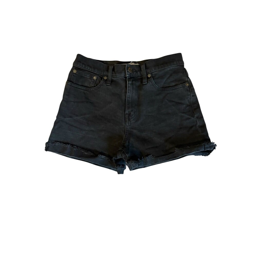 Madewell High Rise Black Denim Jean Shorts Frayed Hem Cuffed Womens Size 26